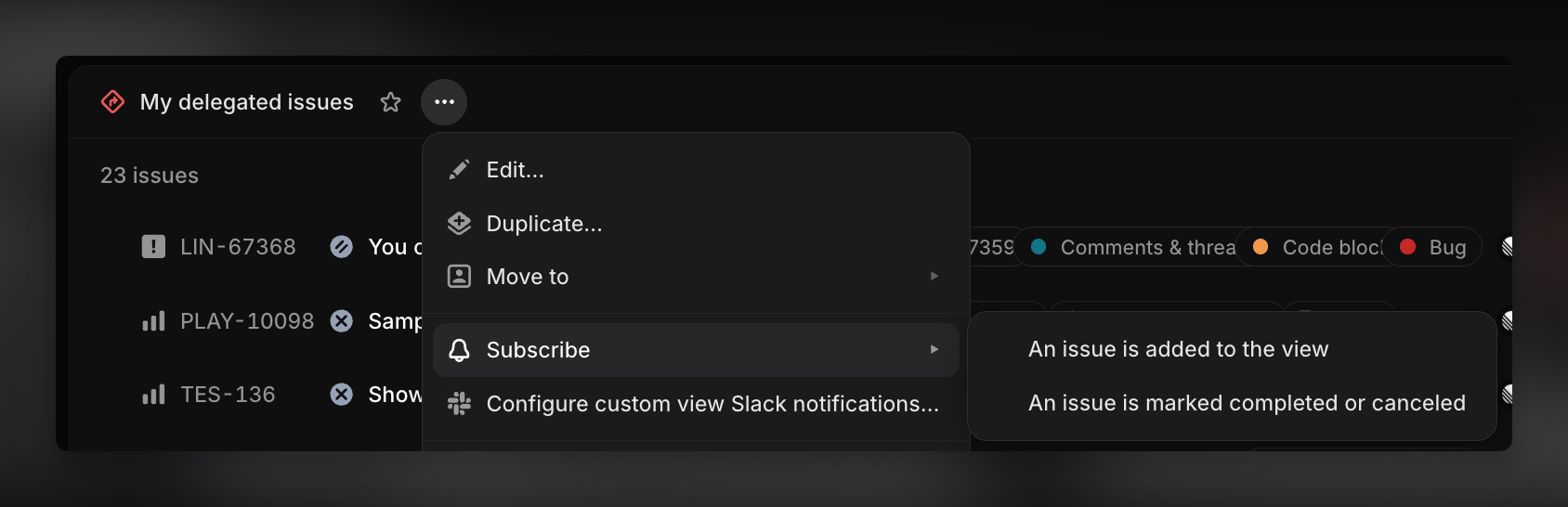 Custom view notifications