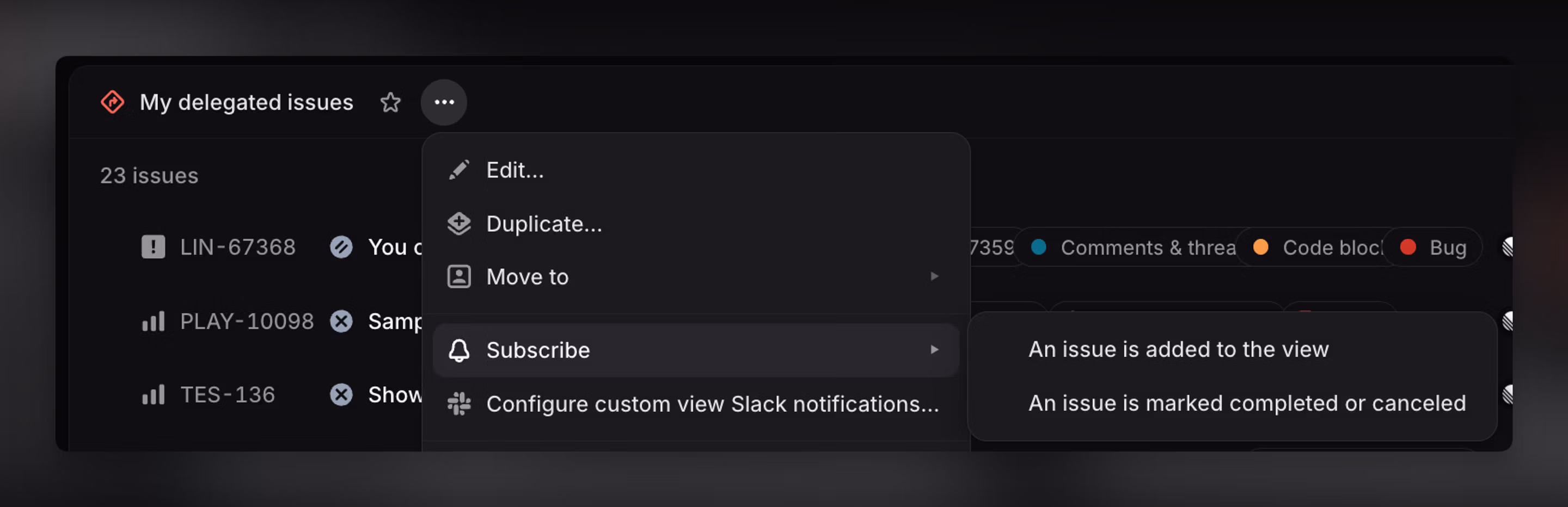 Custom view notifications