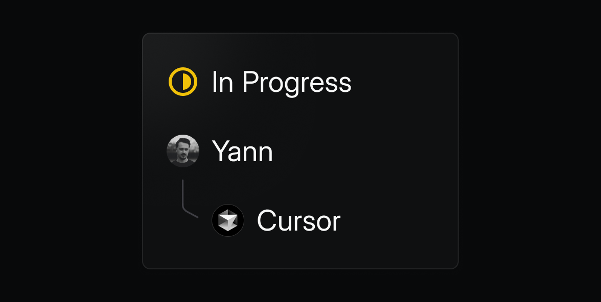 A screenshot of the issue sidebar in Linear that shows both the primary assignee of the issue (a human) and the agent the issue has been delegated to (Cursor)