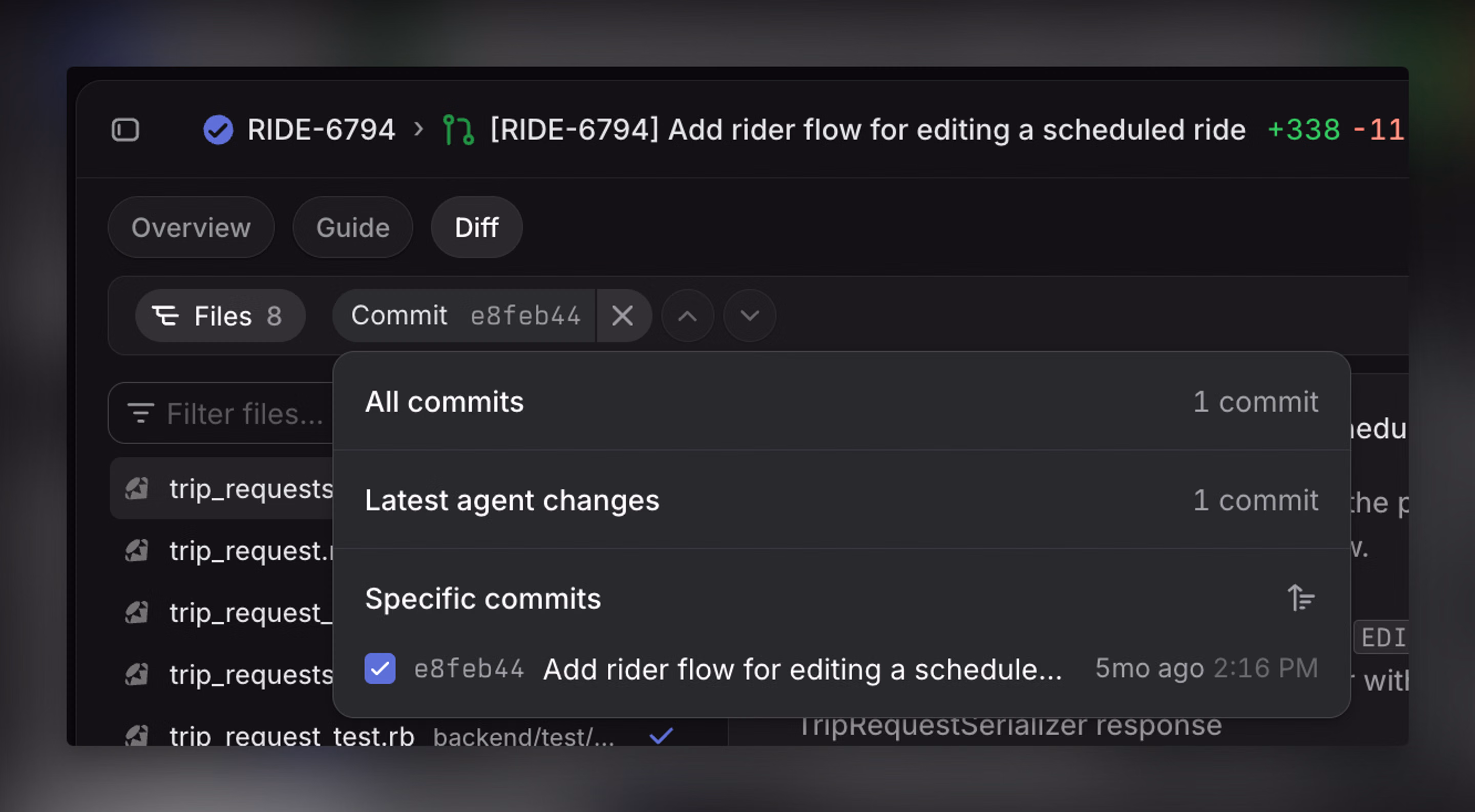 View a PR's changes filtered by individual commits.