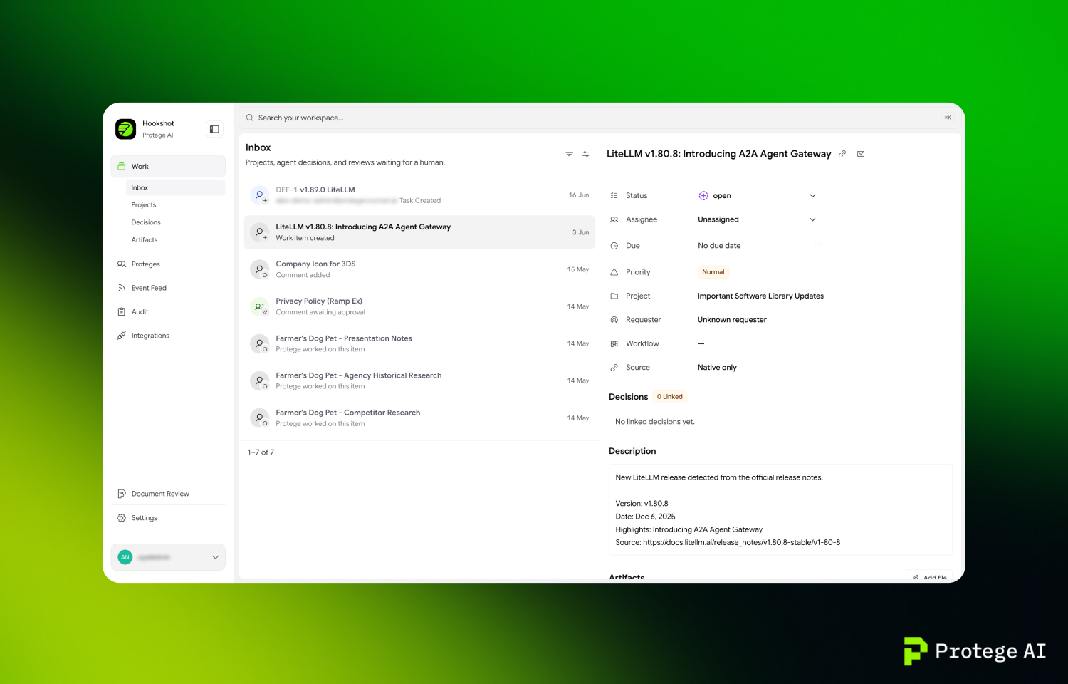 Linear issues visible in hookshot inbox