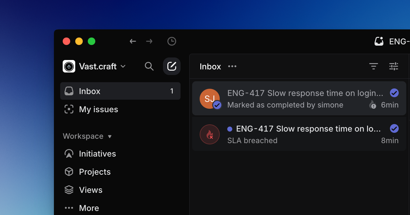 Inbox view in Linear