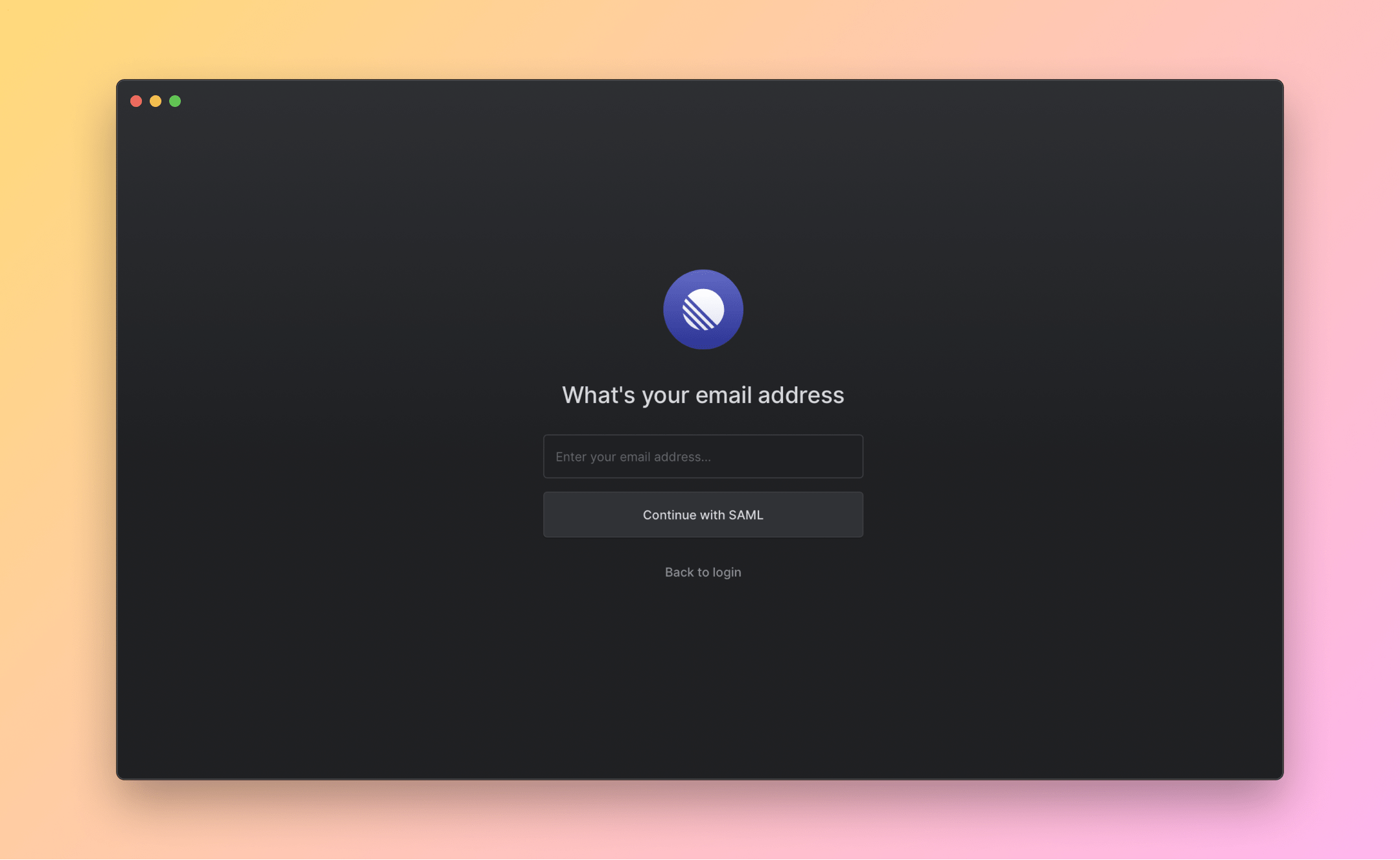 Login screen on the Linear desktop app