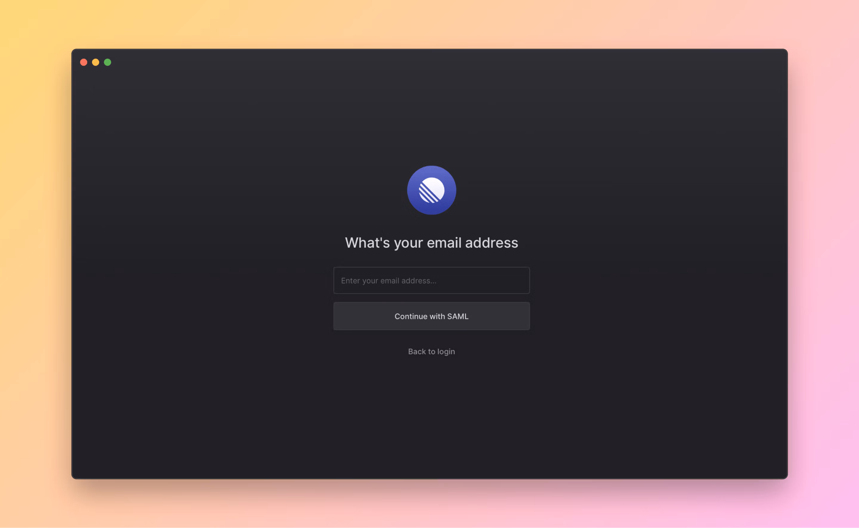 Login screen on the Linear desktop app
