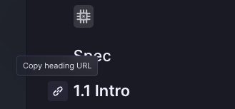 Copy heading URL button on the left side of header formatted text