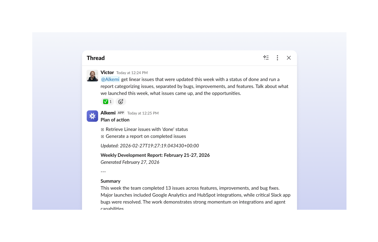 Alkemi slack integration