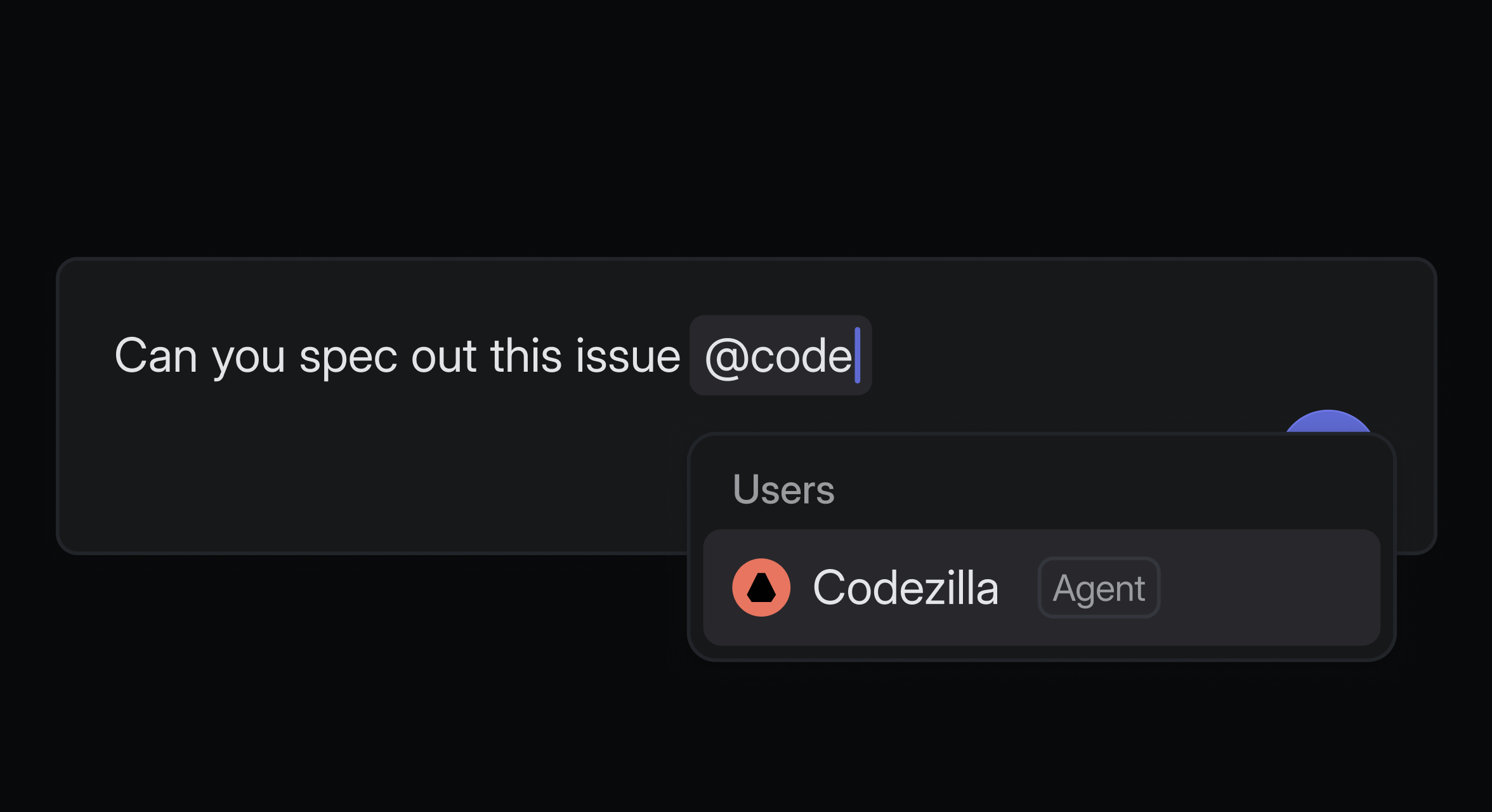 A screenshot of a comment field in Linear with the user @mentioning an agent
