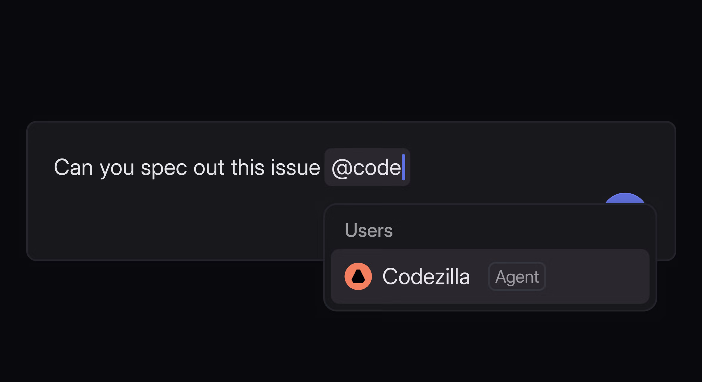 A screenshot of a comment field in Linear with the user @mentioning an agent
