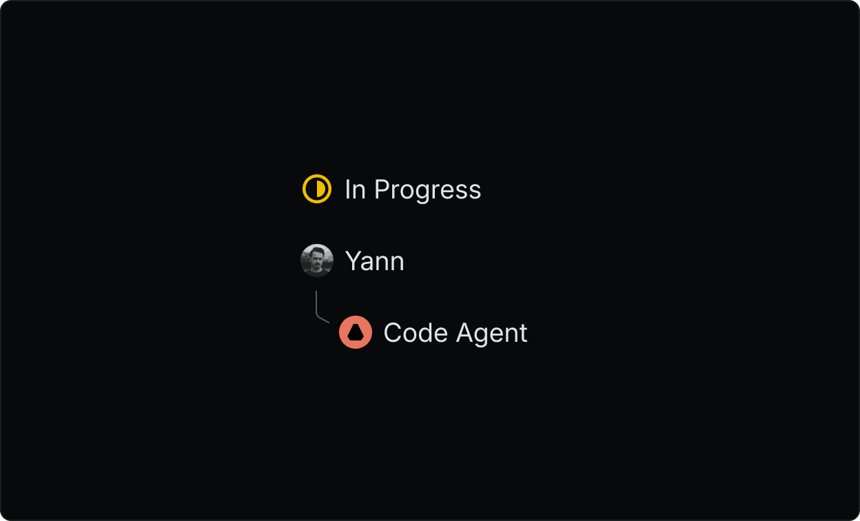 A screenshot of an issue that's been delegated to an agent. The UI makes it clear that there is still a human user who is responsible for the issue.