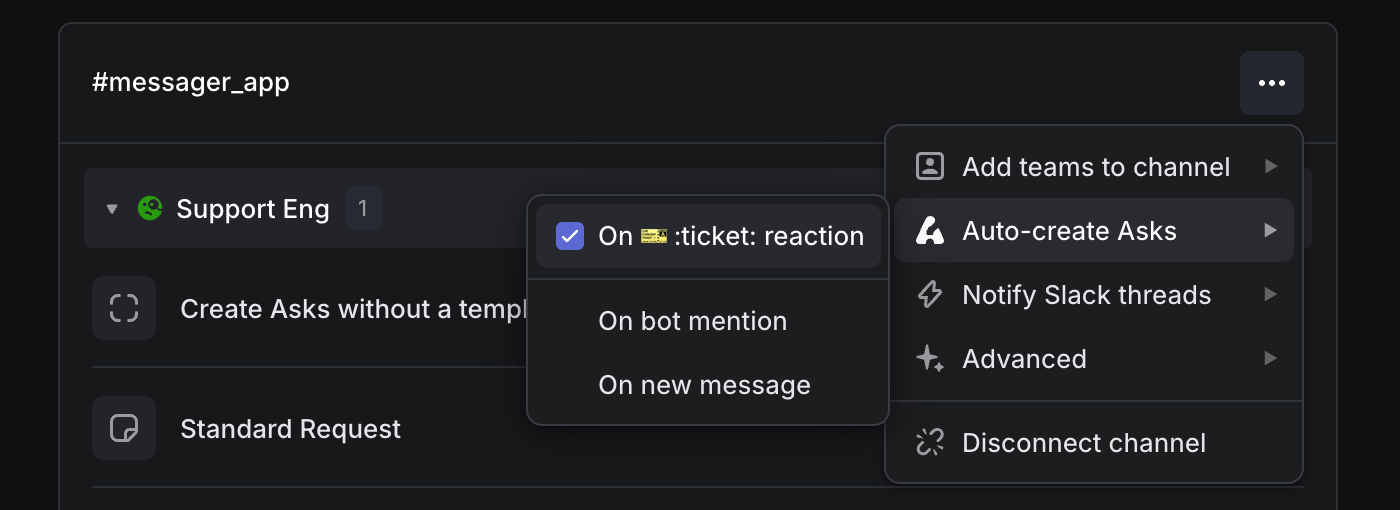 channel specific settings for auto-creation