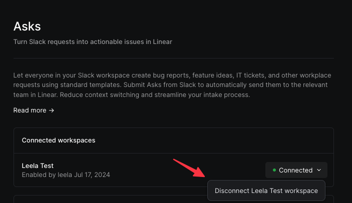 Disconnect connected workspace