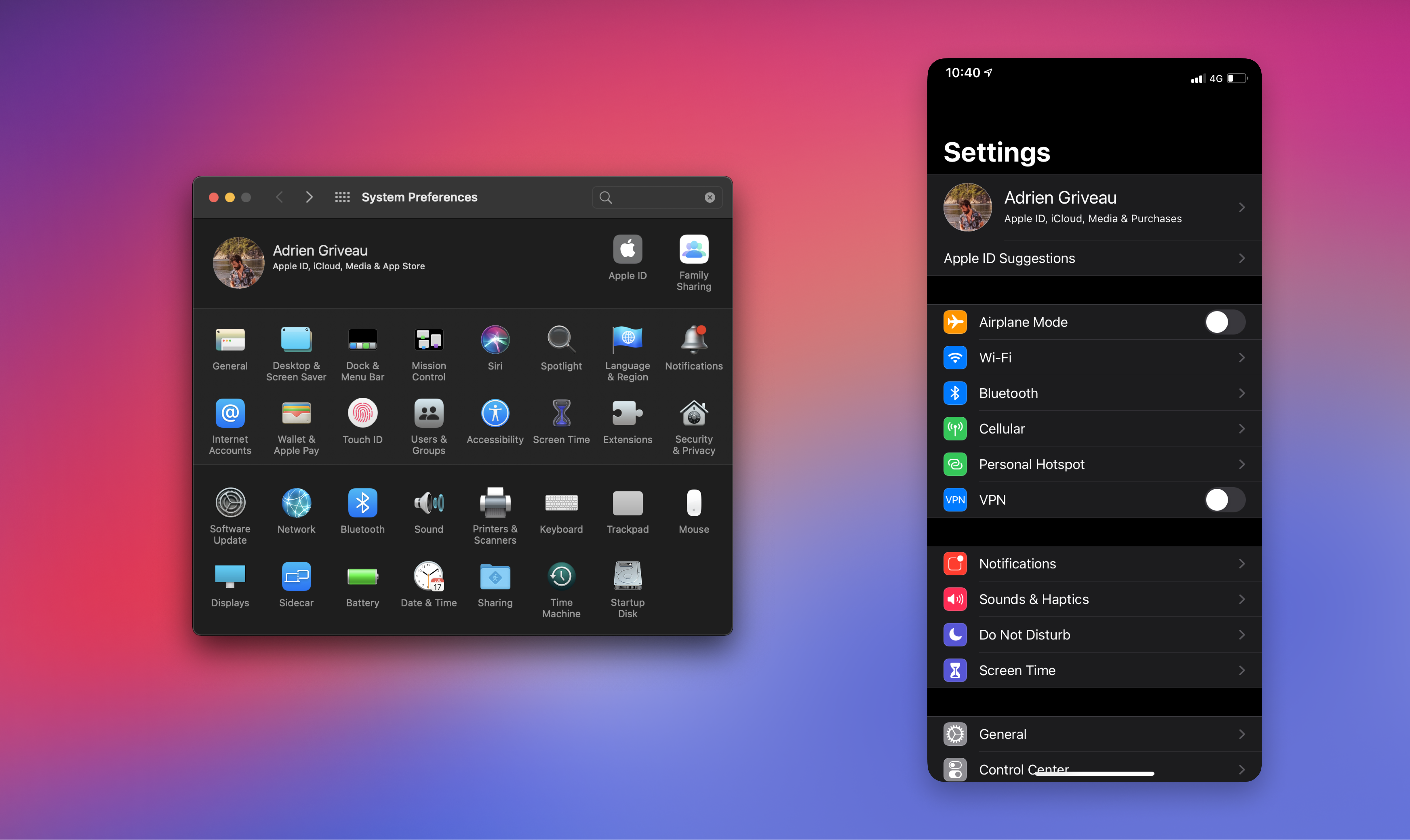 macOS and iOS system preferences side by side
