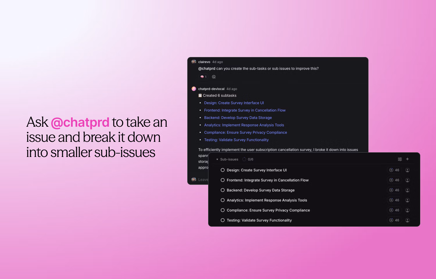 ChatPRD creating sub-issues