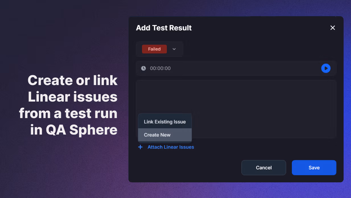 Adding Linear issues to QA Sphere test results