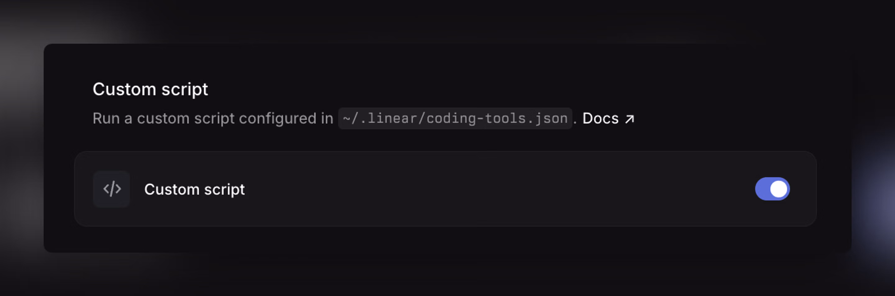 Enable running a custom script configured in your code-tools.json file.