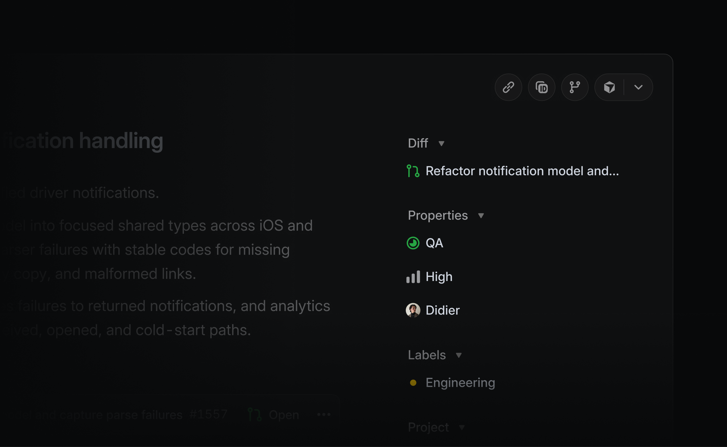 Linear UI showing issue context.