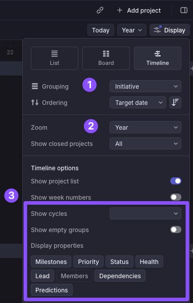 Timeline display options
