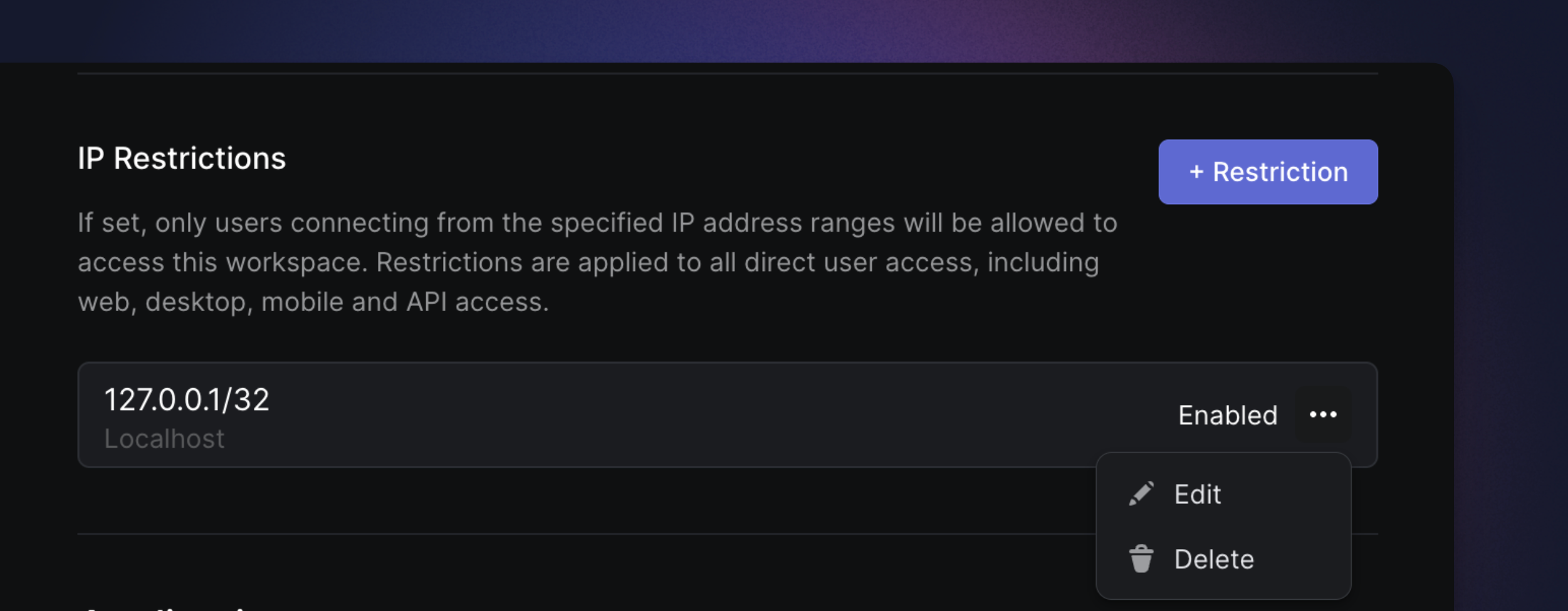 Ip restrictions setting 