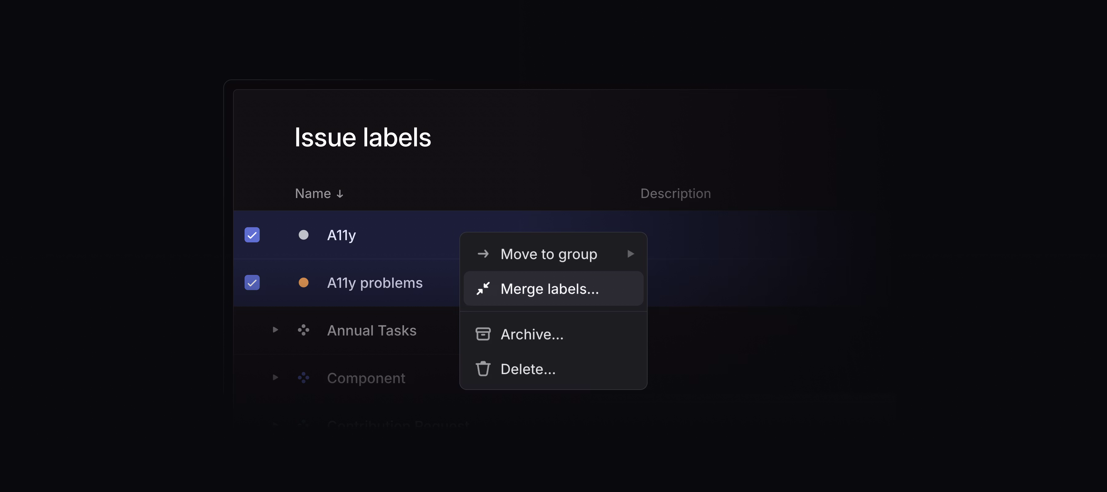 A screenshot of label management