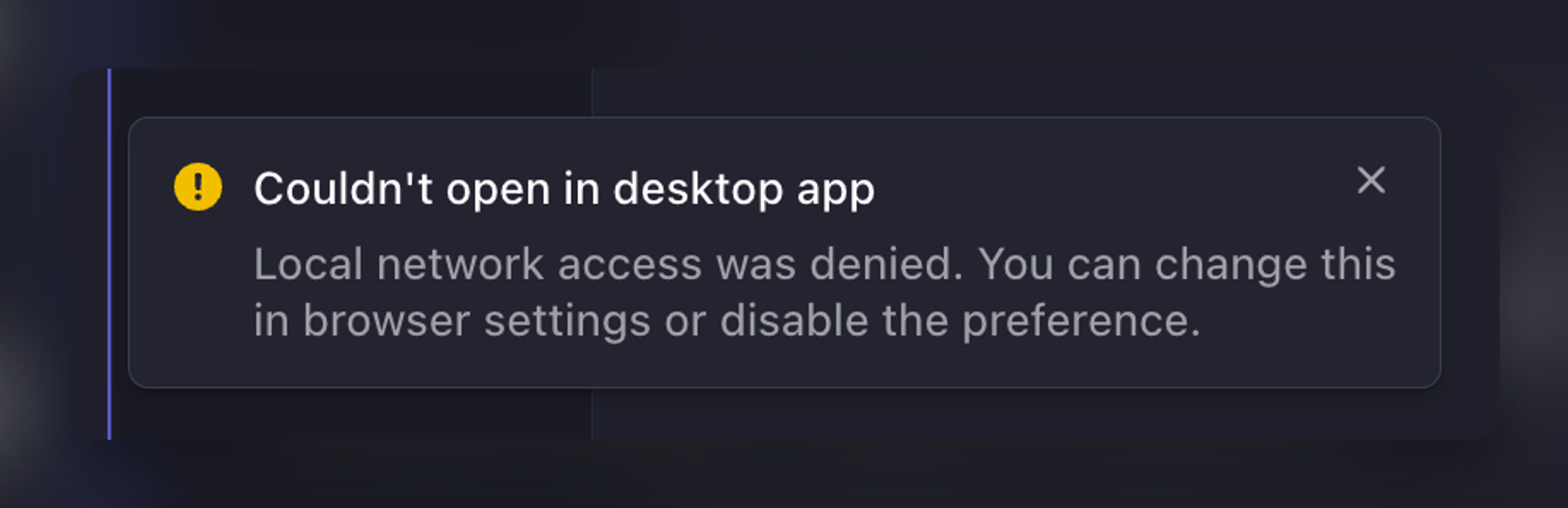 Local Network access was denied error, "Couldn't open in desktop app"