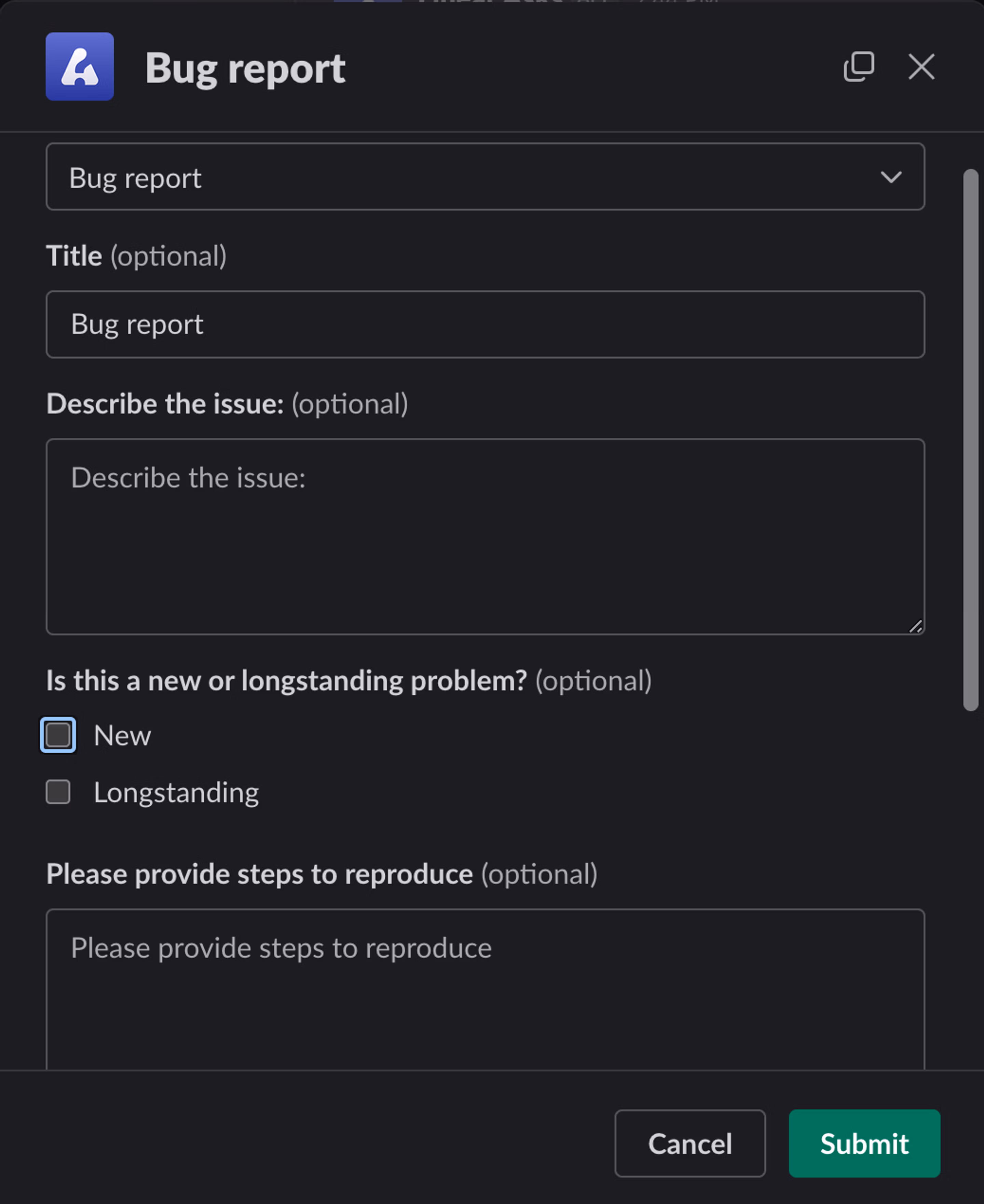 Rendered checkboxes appearing on an Asks form in Slack