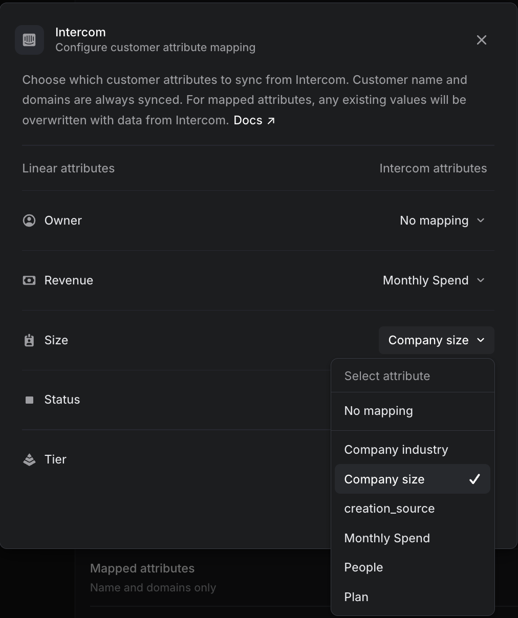 attribute mapping for Intercom example