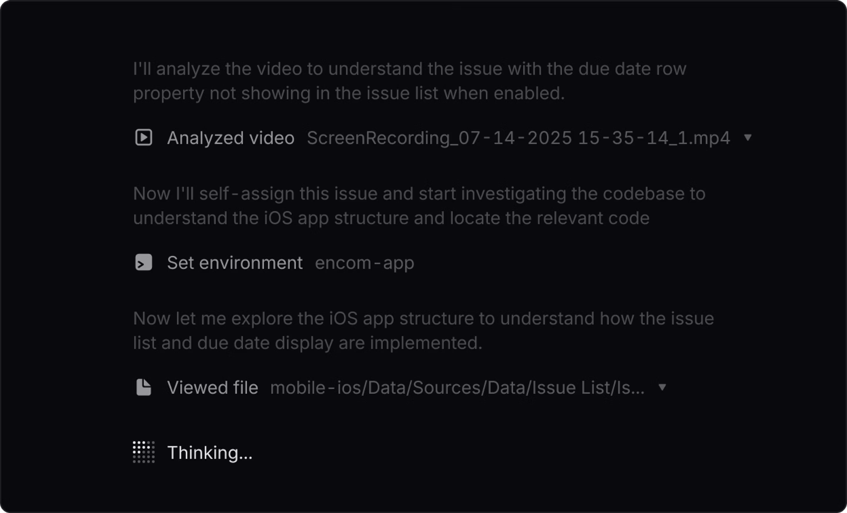 A screenshot of "Agent Session" showing every step of the agent's thought process