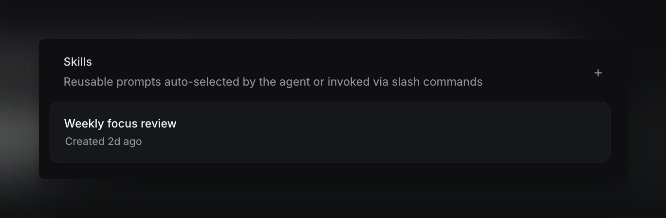 A new skill named "Weekly focus review" saved for your Linear agent to reuse.