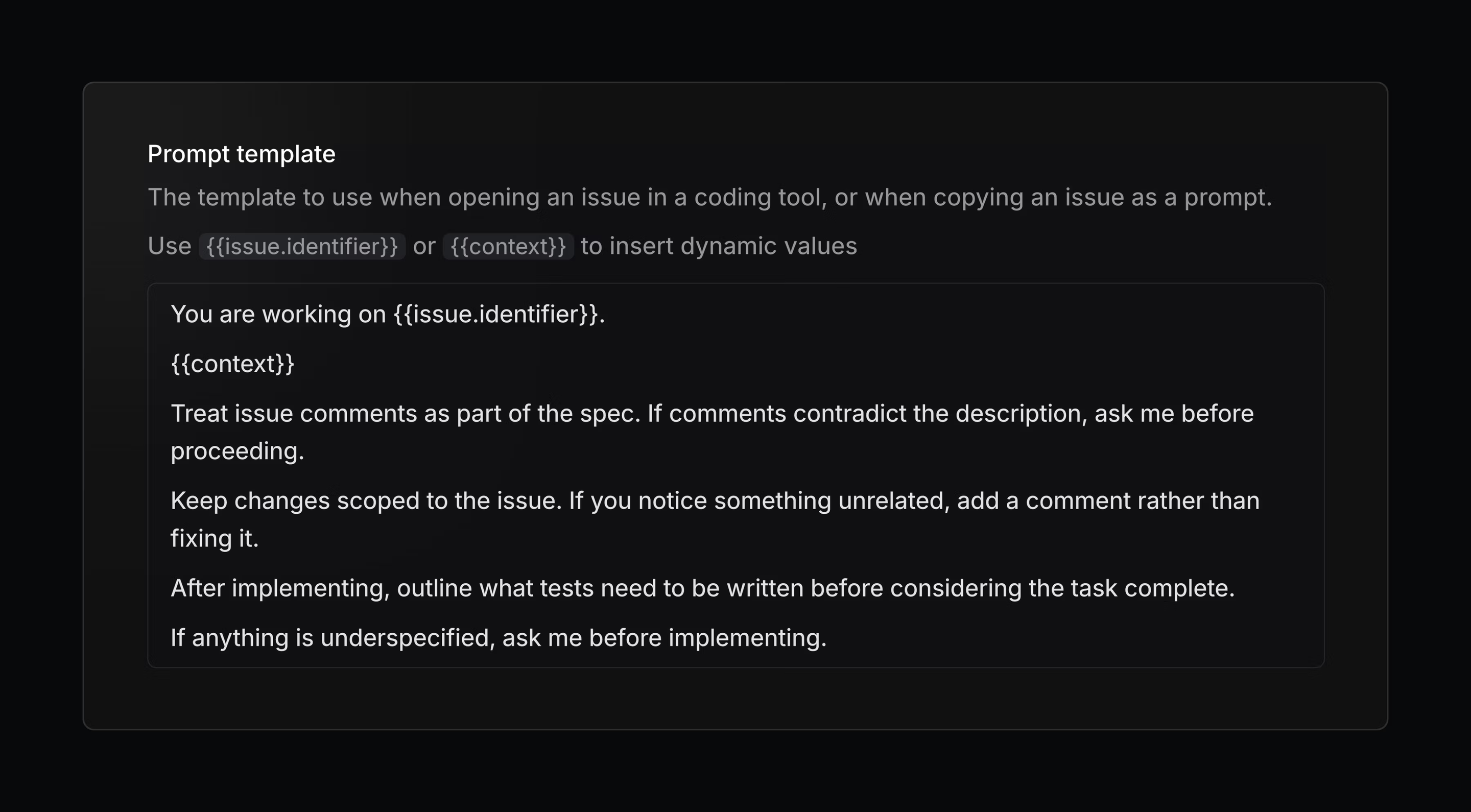 prompt template in Linear