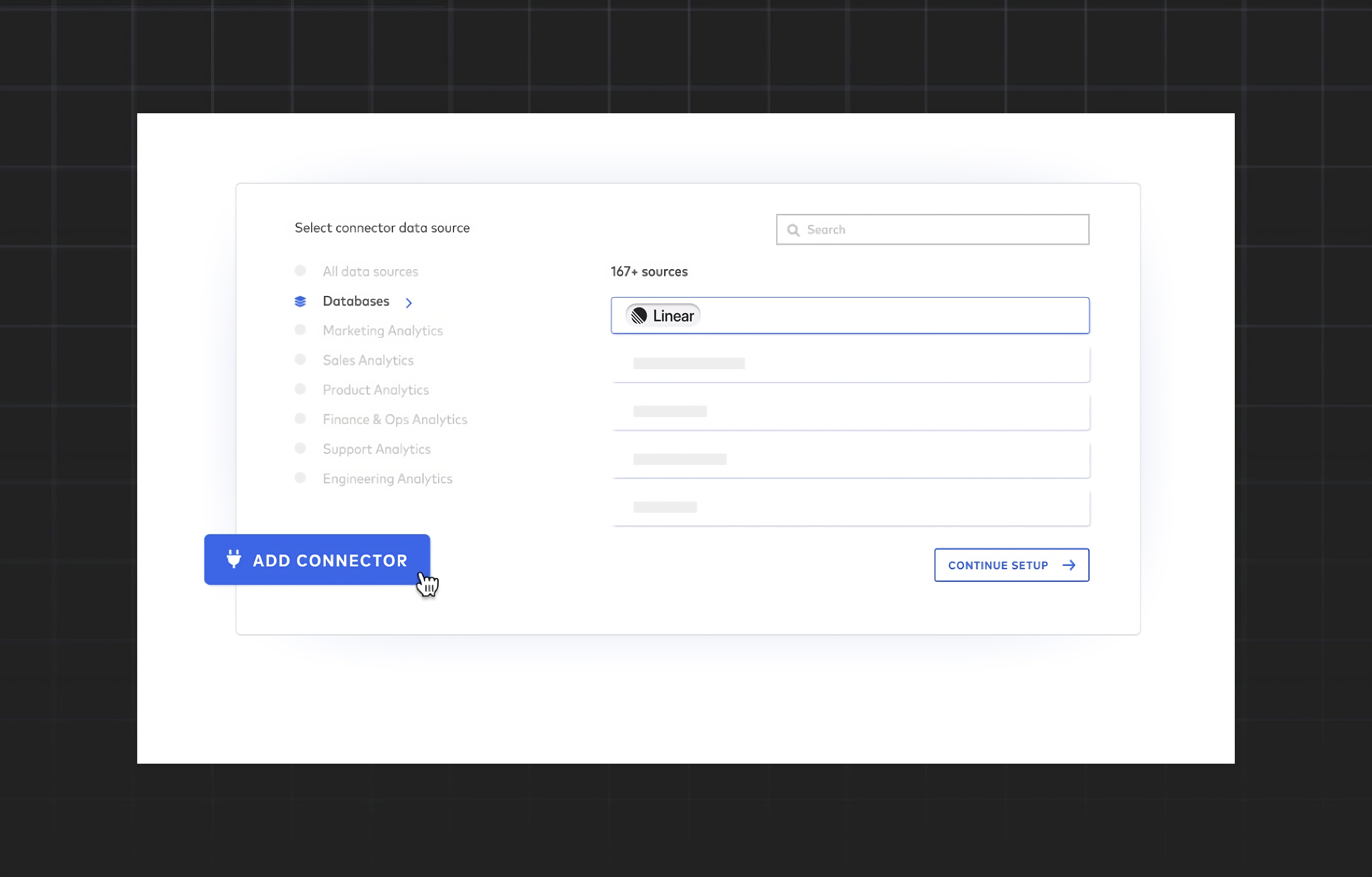 Add connector page in Fivetran