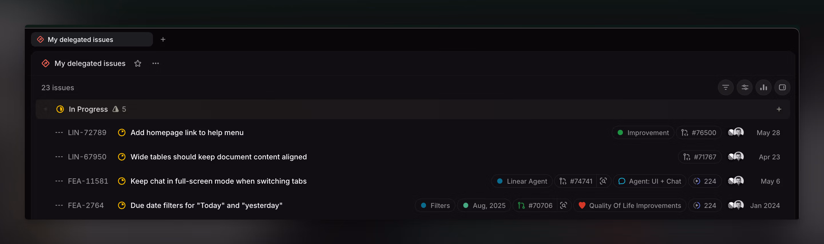 Custom views to filter delegated issues