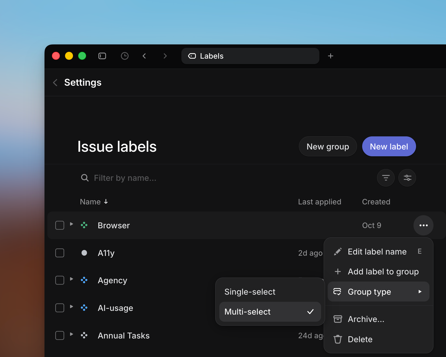 Change label group type