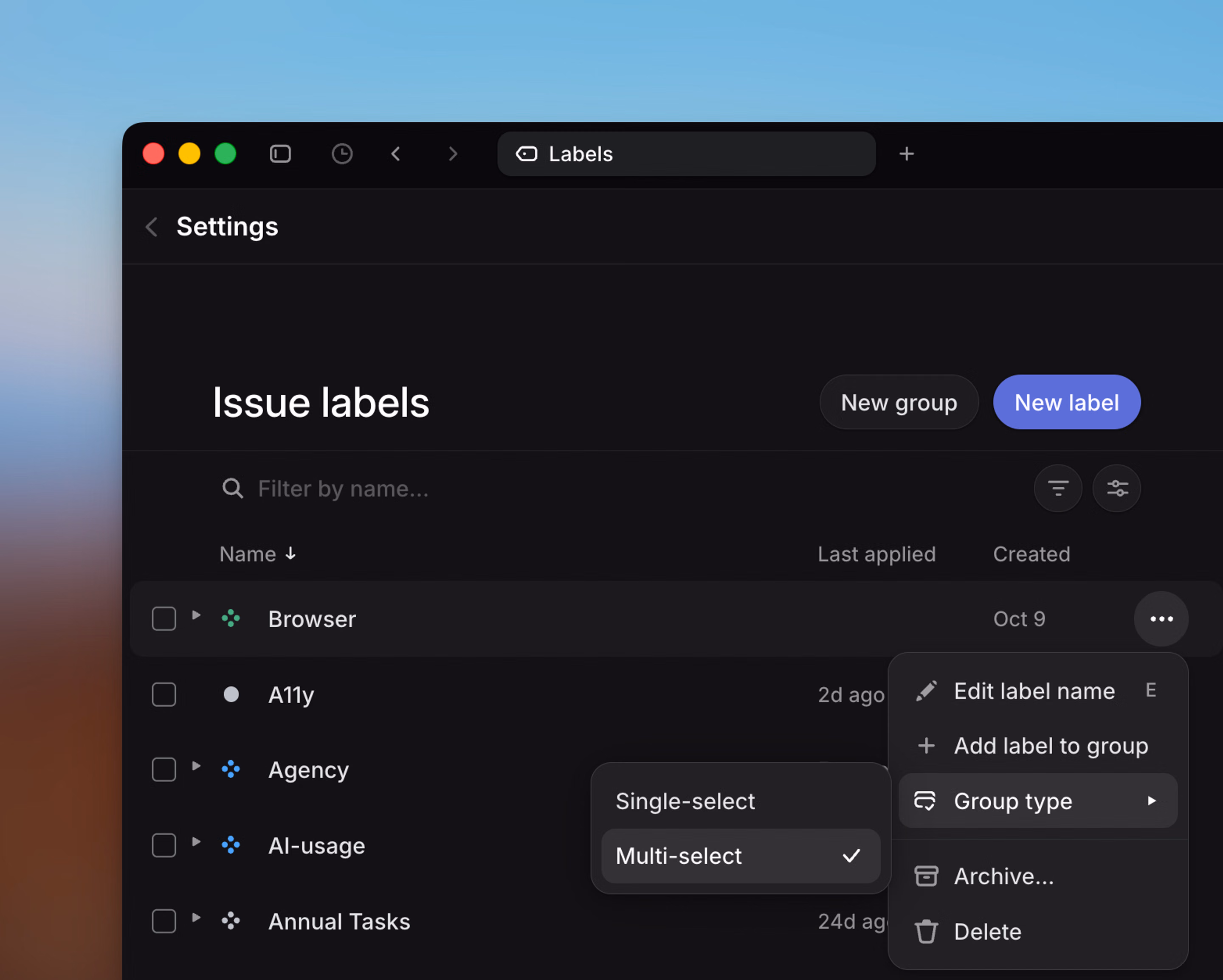 Change label group type