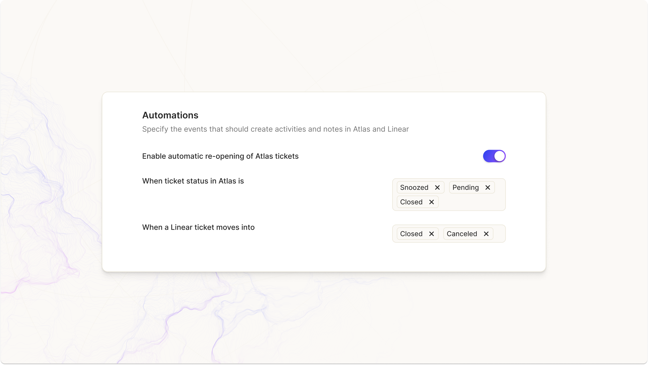 setting up automations for a Linear issue in Atlas