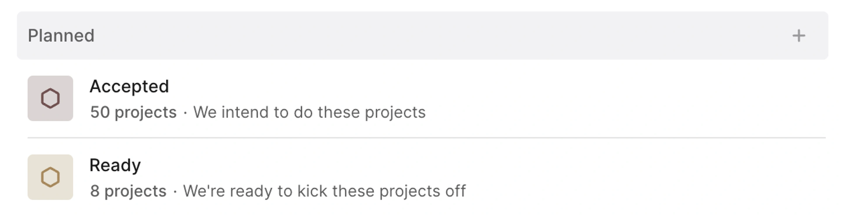 We have two planned statuses, Accepted and Ready