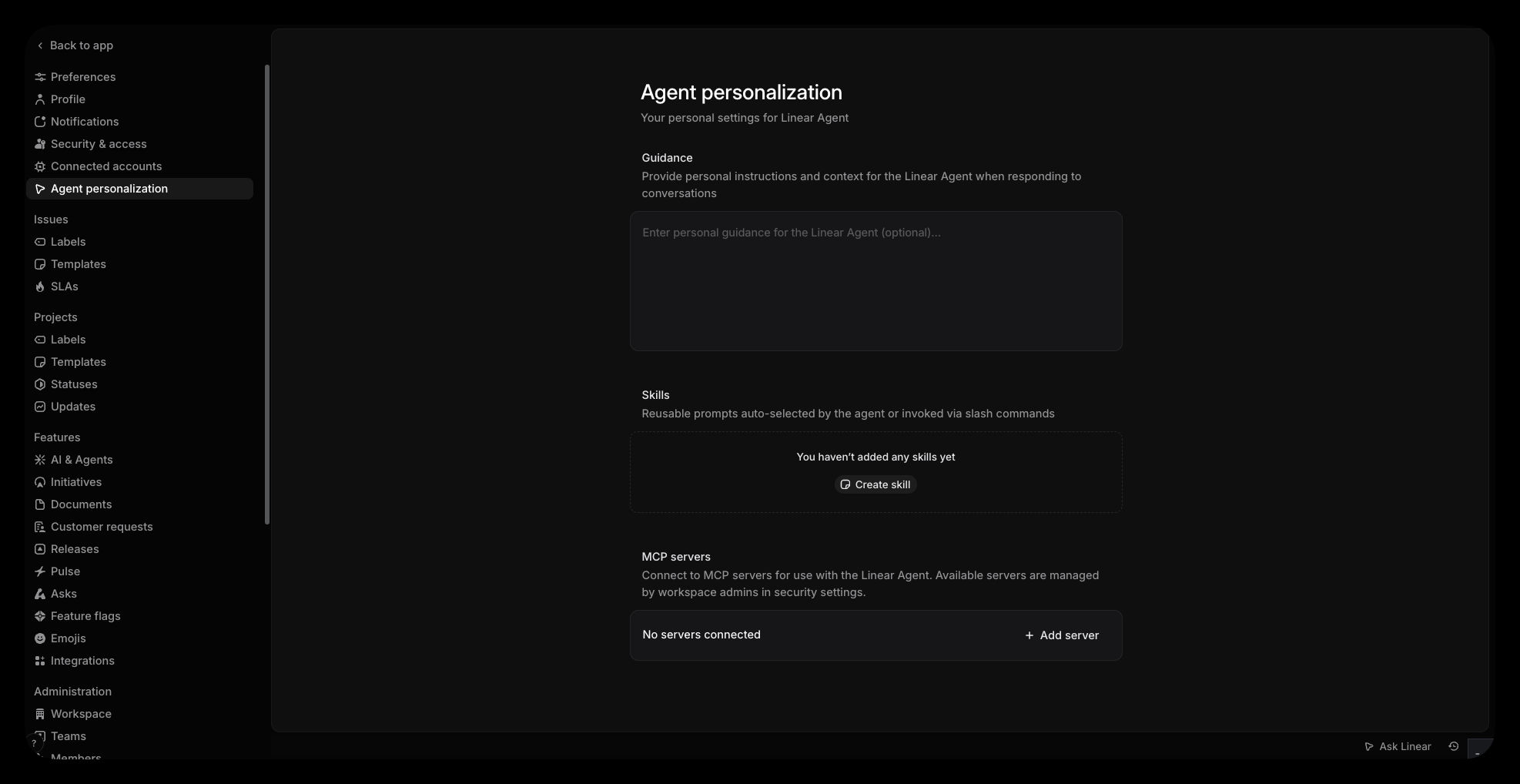 Connect Agent to MCP Server from Settings
