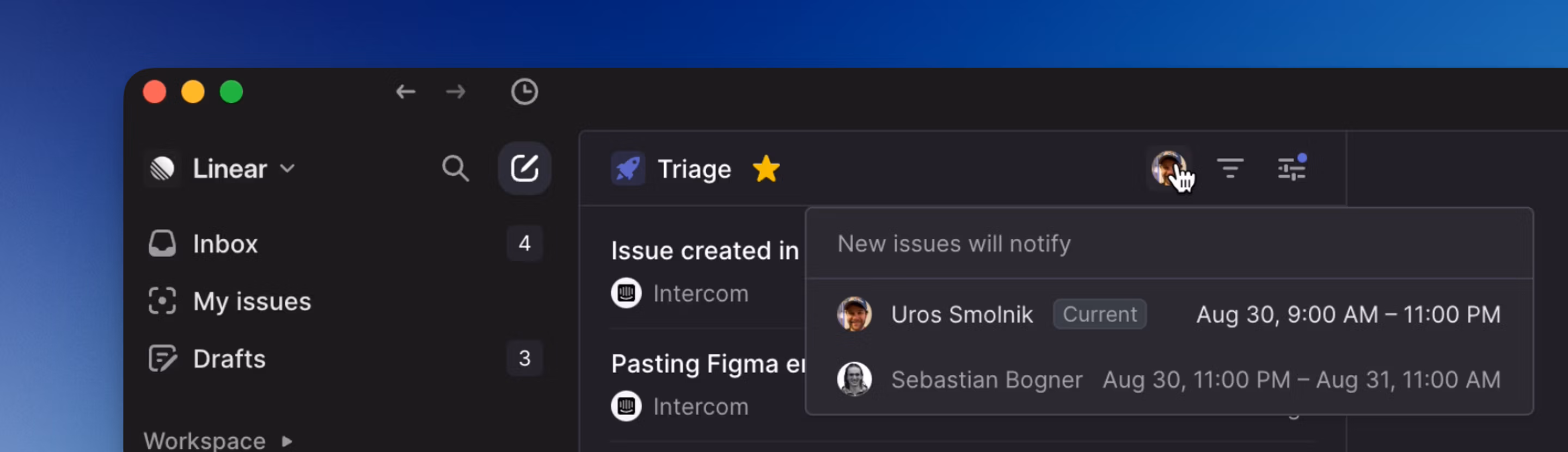 Triage view of a Linear workspace
