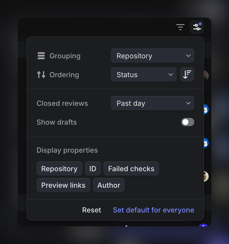 Code review Display settings
