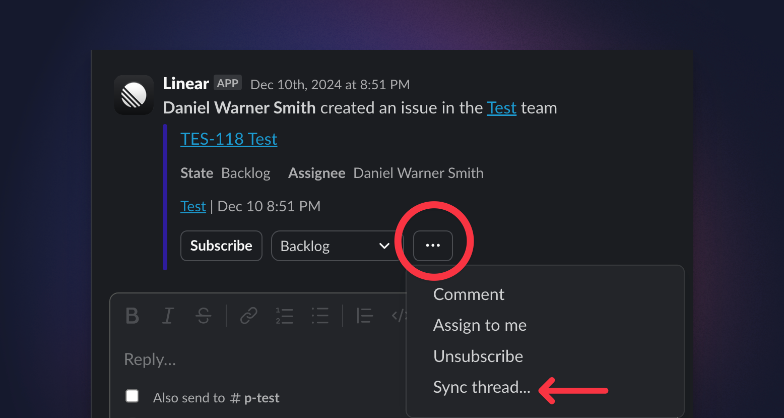 syncing a Linear thread manually
