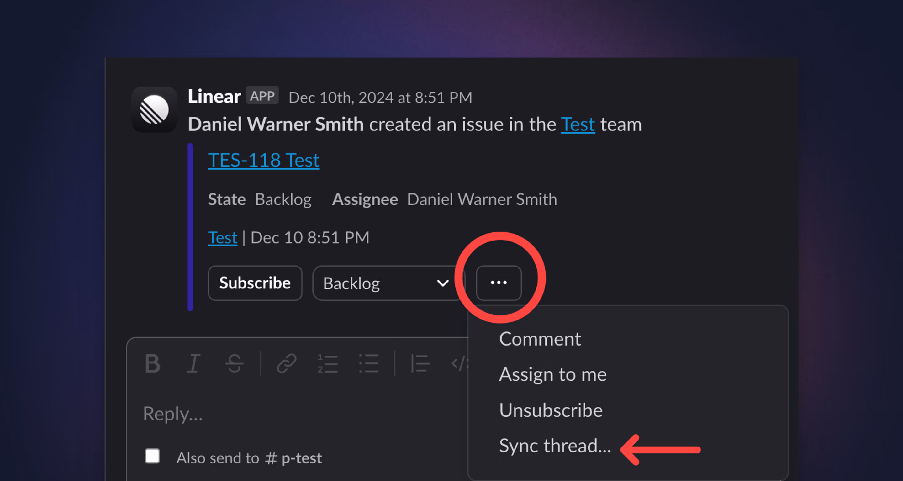 syncing a Linear thread manually