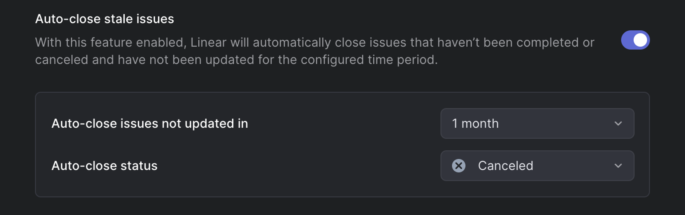 "auto-close issues not updated in" configuration in settings