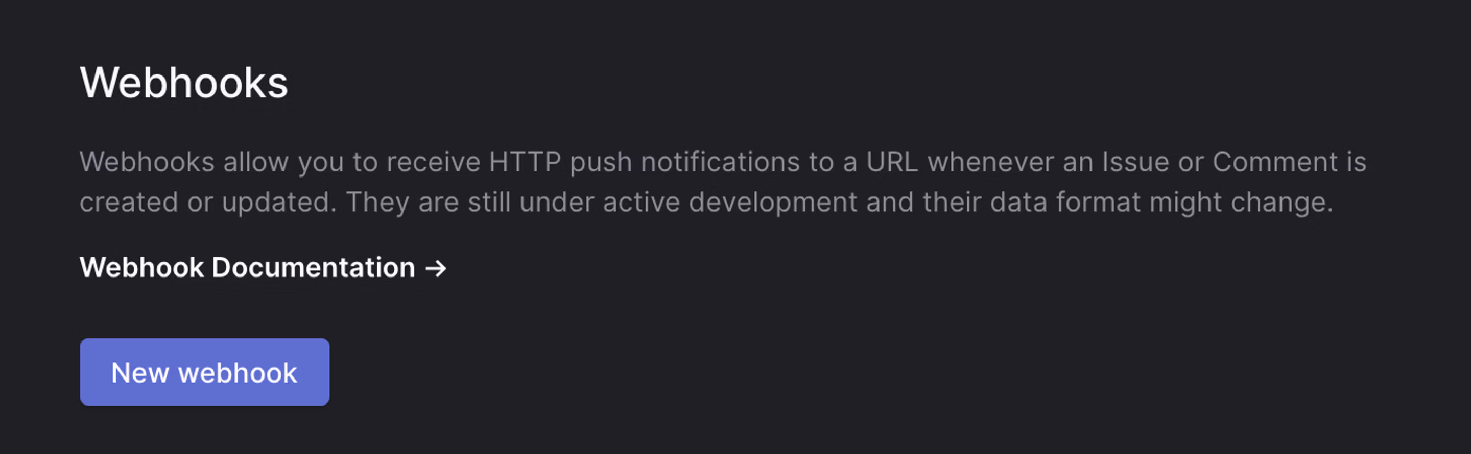 Webhooks configuration in API Settings UI