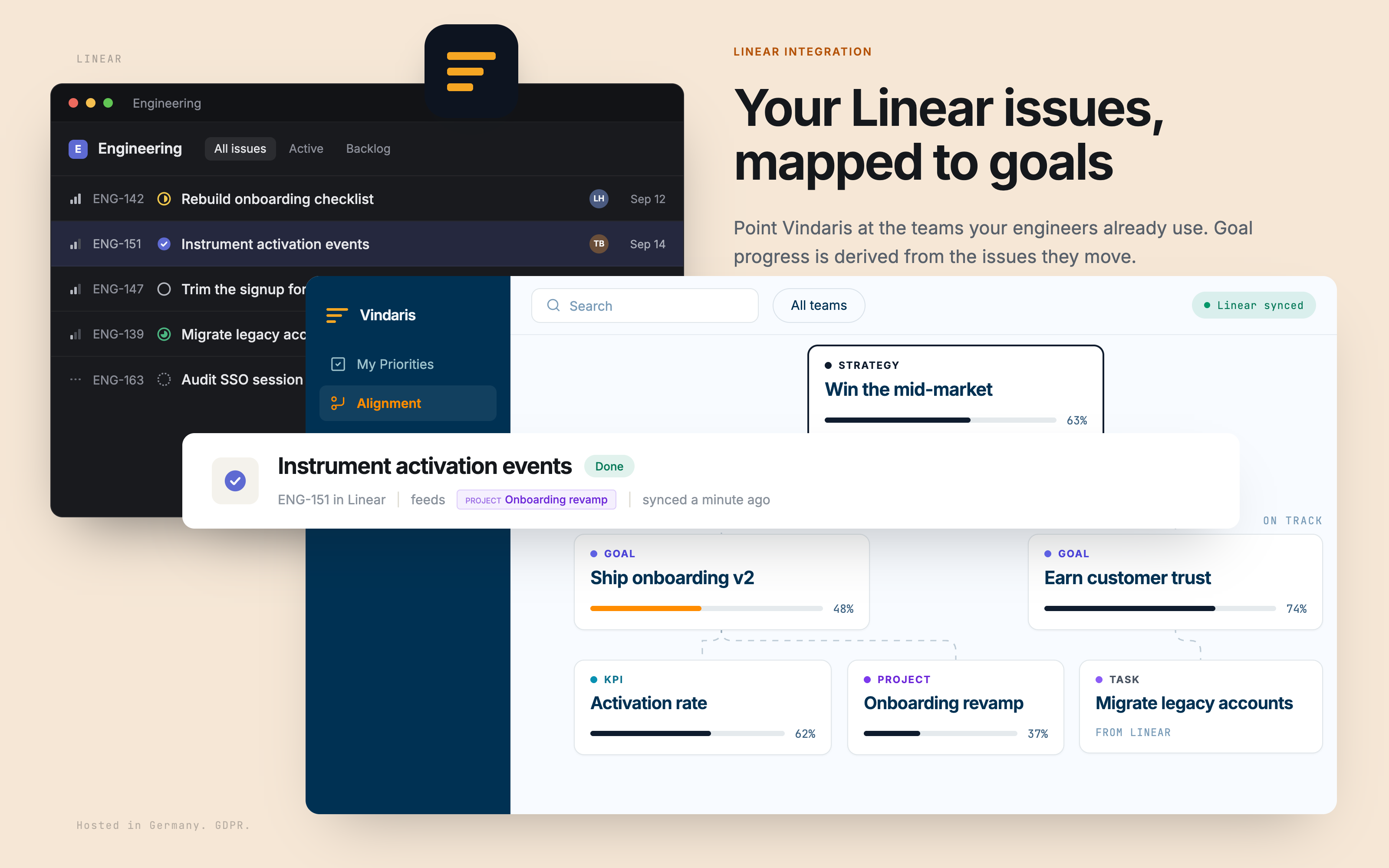 vindaris integration text selection mapped to goals