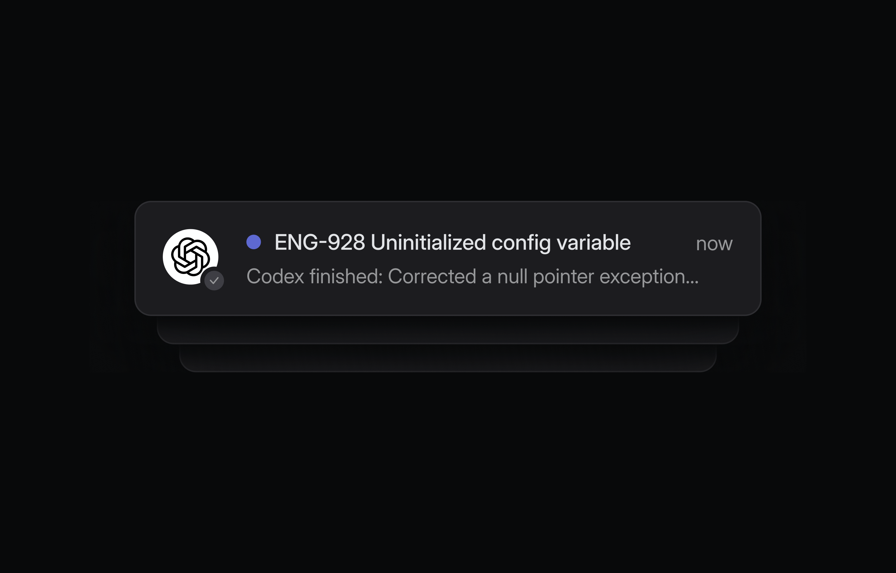 A screenshot of a notification in the Linear inbox with the Codex agent announcing that it has finished a task