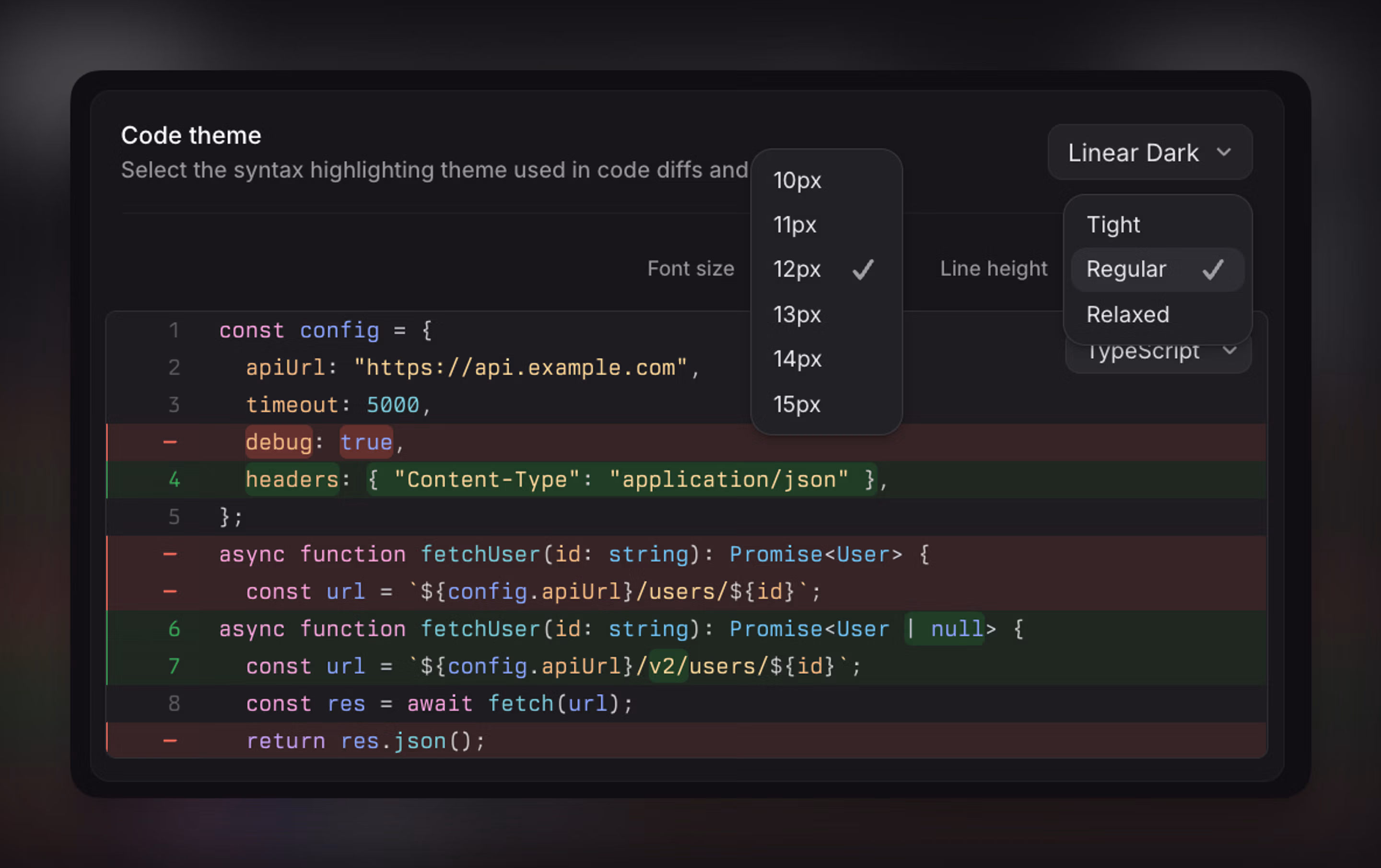 Code theme settings