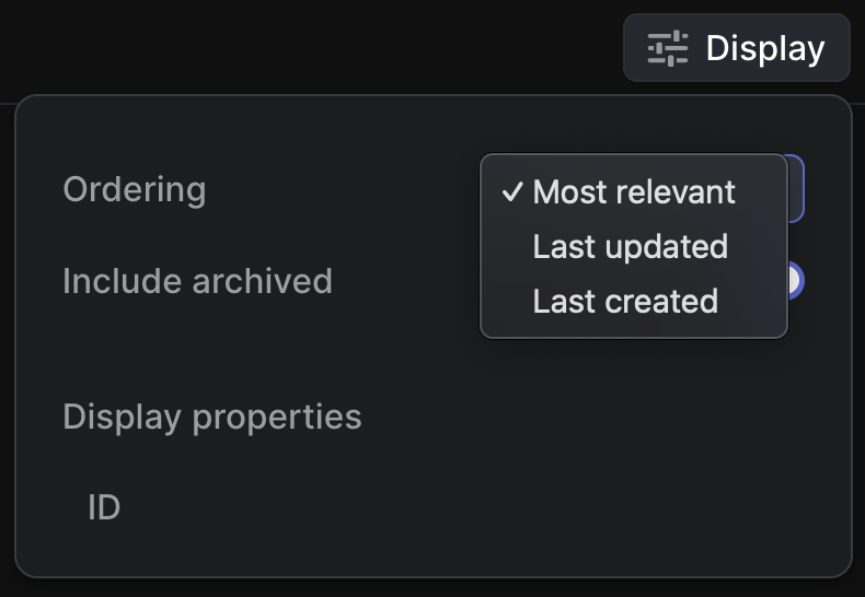 Sorting options for search results