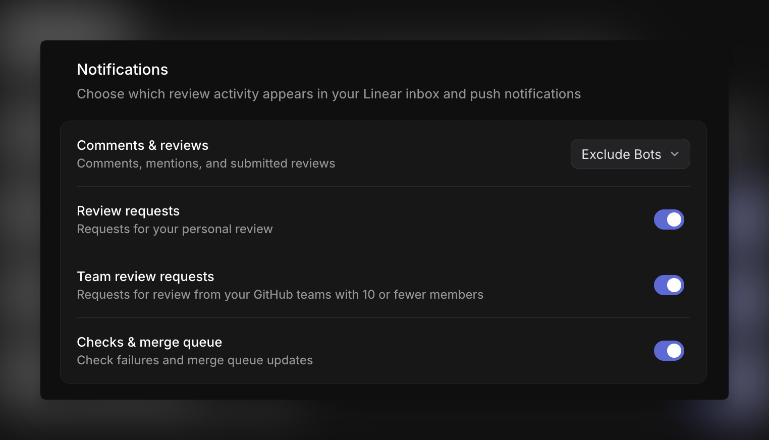 Review notification settings in Code & reviews