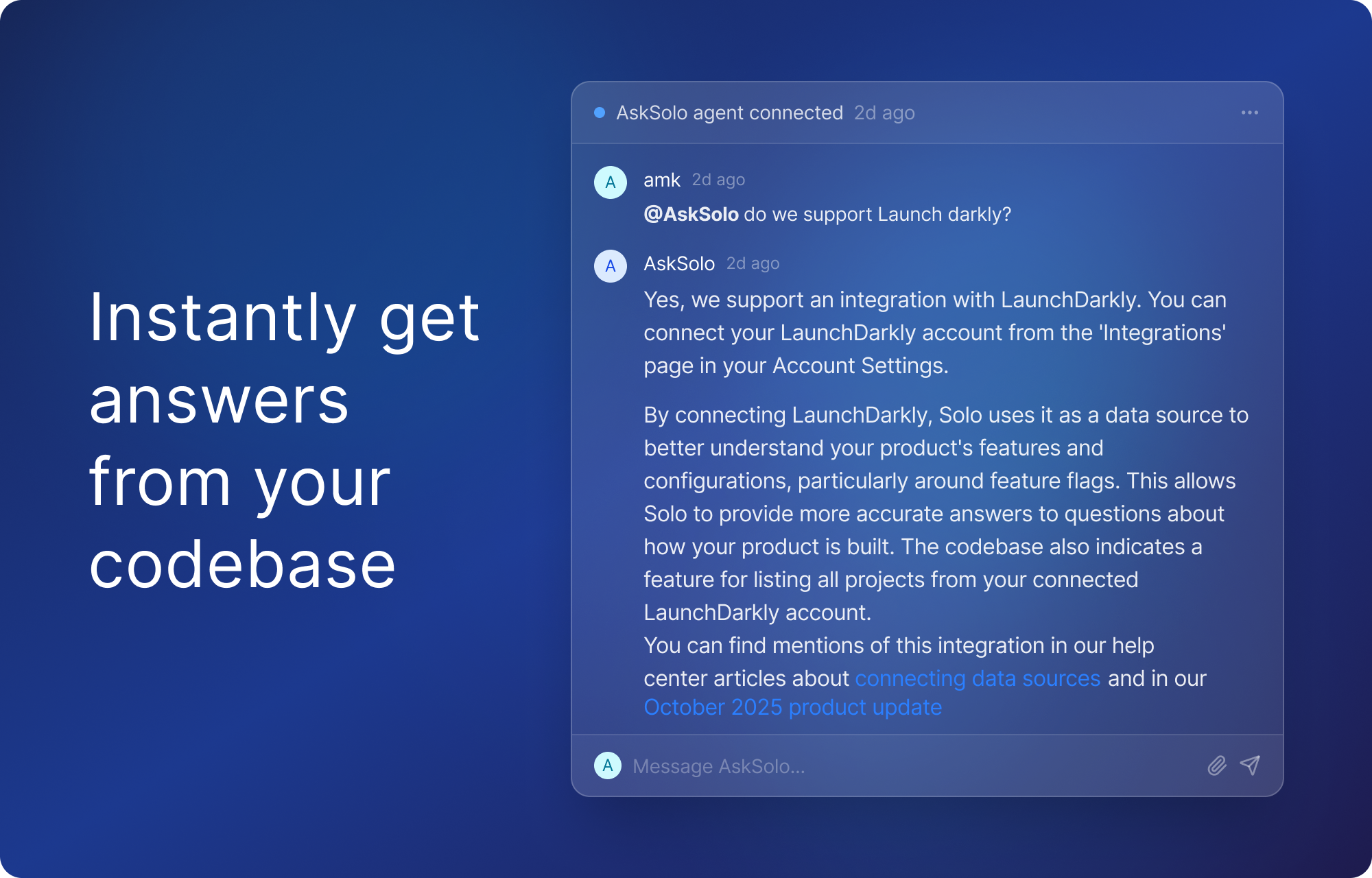 Tagging the AskSolo agent in Linear and getting a response