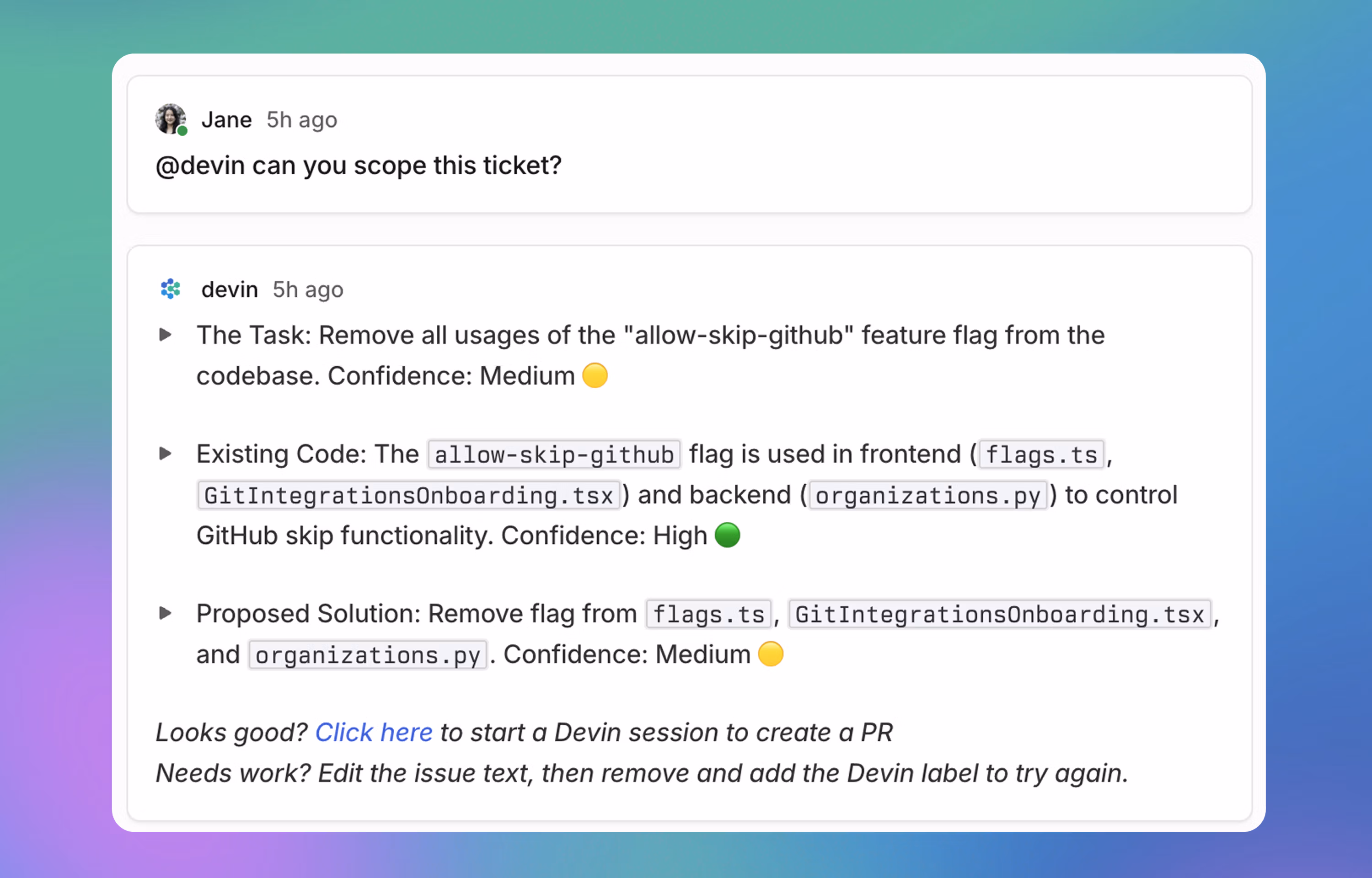 tagging the Devin AI agent in Linear