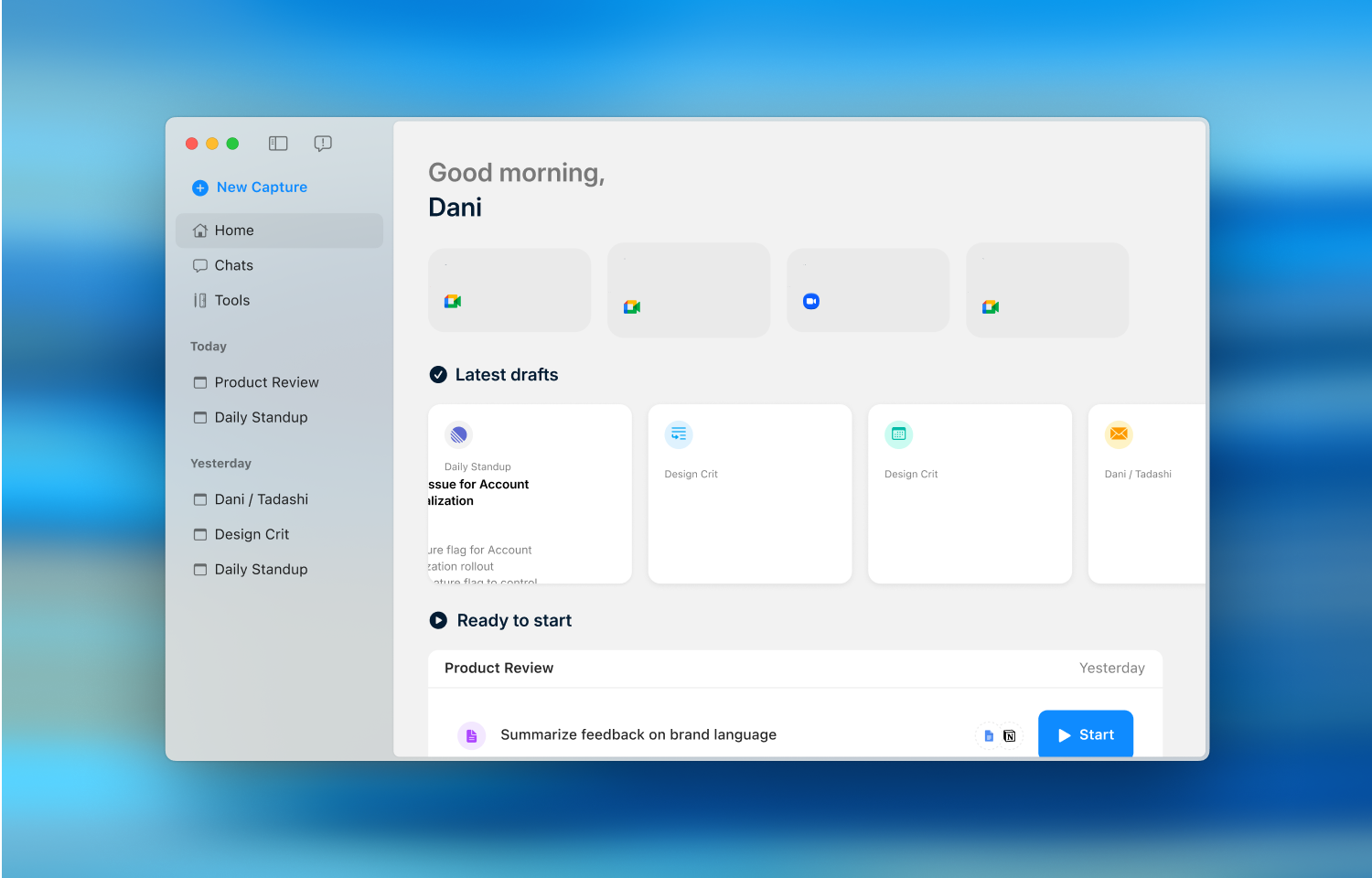 See meetings, tasks, and follow-ups all in one home view